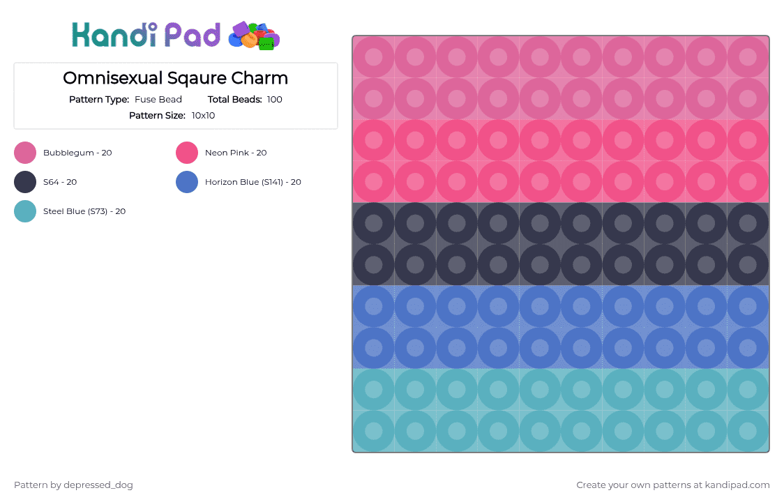 Omnisexual Sqaure Charm - Fuse Bead Pattern by -the_host- on Kandi Pad - pink,cute,pride,omni,omnisexual,lgbtq,flag,charm,perler