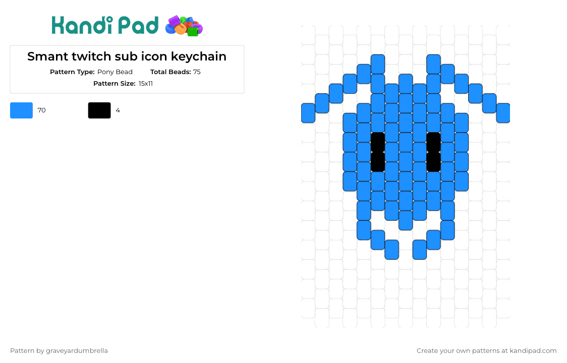 Smant twitch sub icon keychain - Pony Bead Pattern by graveyardumbrella on Kandi Pad - smallant,streamer,twitch,ant,emblem,keychain,icon,gaming,blue