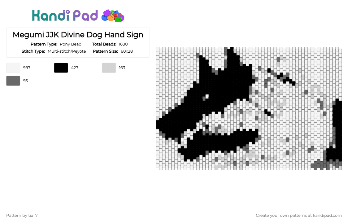 Megumi JJK Divine Dog Hand Sign - Pony Bead Pattern by tia_7 on Kandi Pad - white