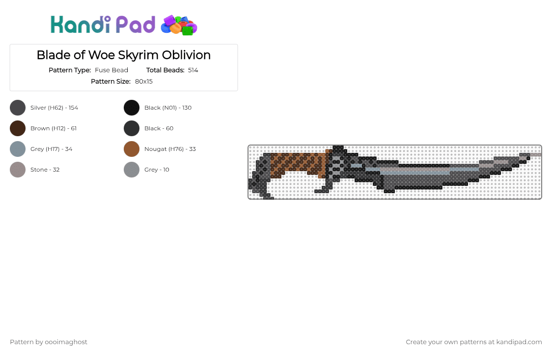 Blade of Woe Skyrim Oblivion - Fuse Bead Pattern by oooimaghost on Kandi Pad - brown