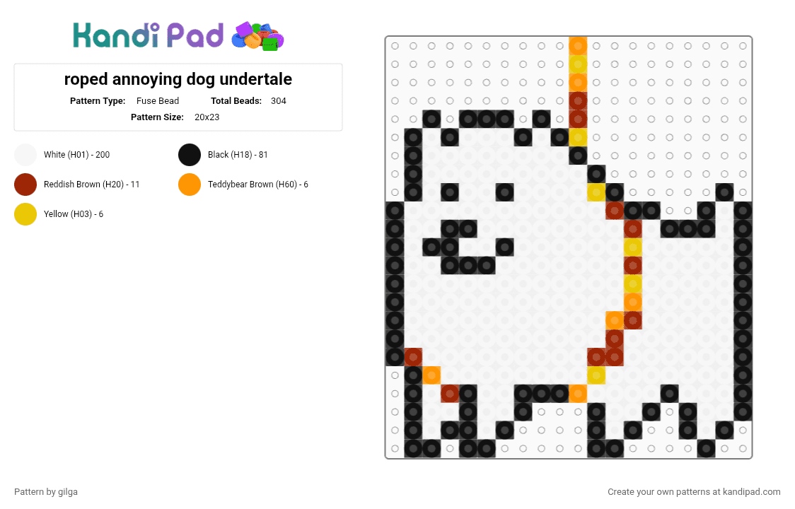 roped annoying dog undertale - Fuse Bead Pattern by gilga on Kandi Pad - white,red