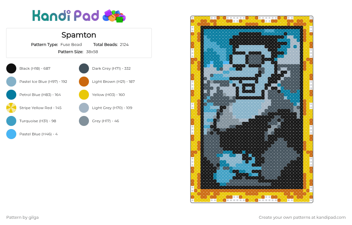 Spamton - Fuse Bead Pattern by gilga on Kandi Pad - yellow,orange,light blue,purple