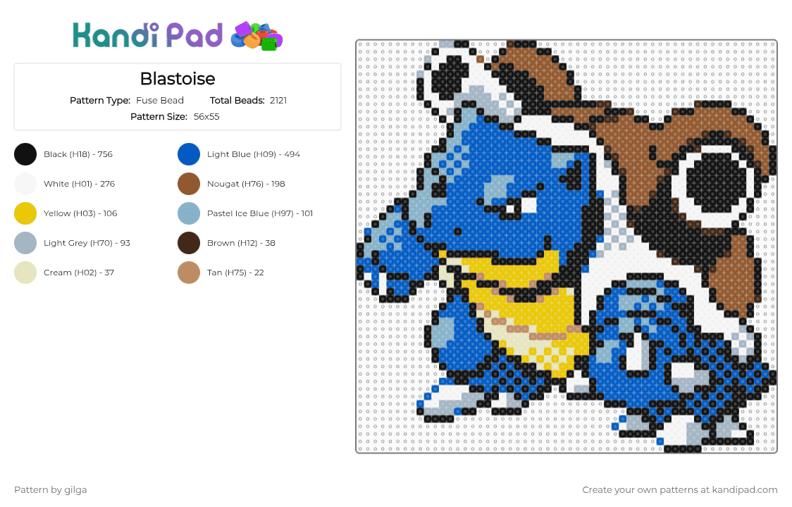 Blastoise - Fuse Bead Pattern by gilga on Kandi Pad - blue,tan