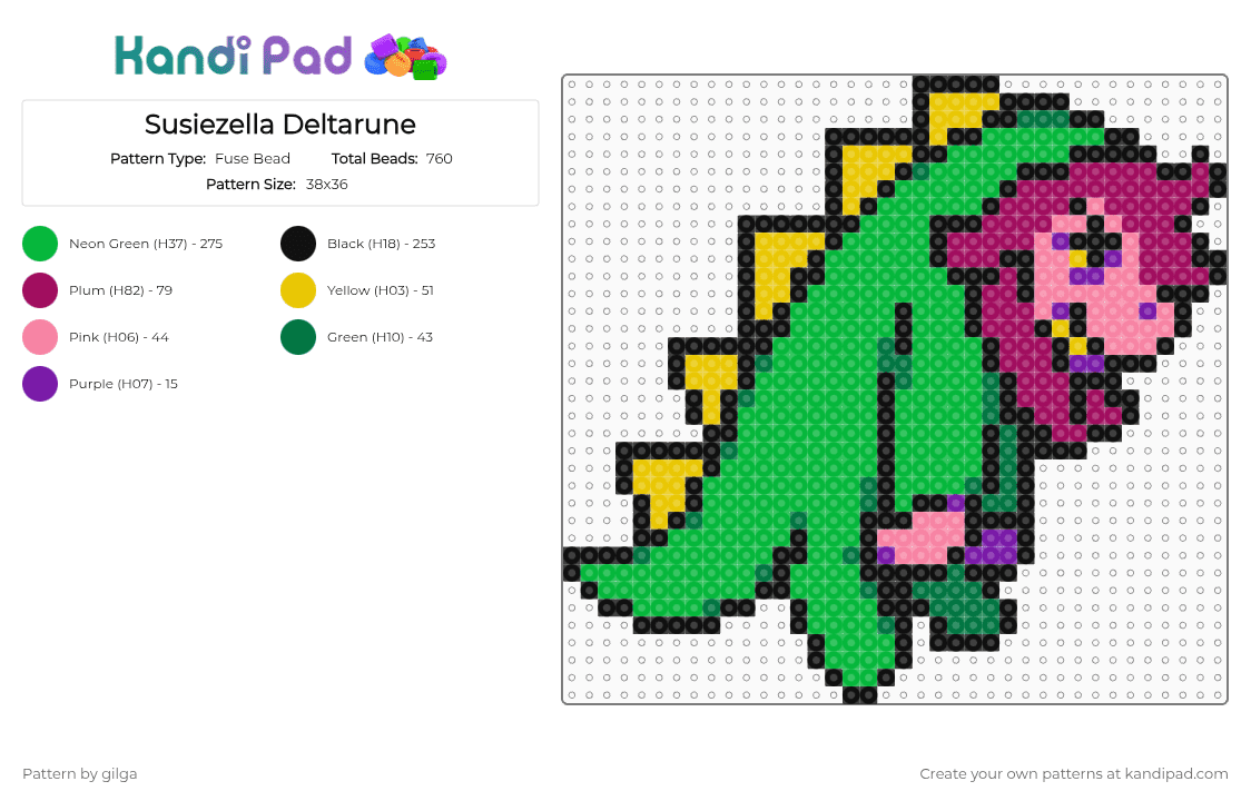 Susiezella Deltarune - Fuse Bead Pattern by gilga on Kandi Pad - green,pink