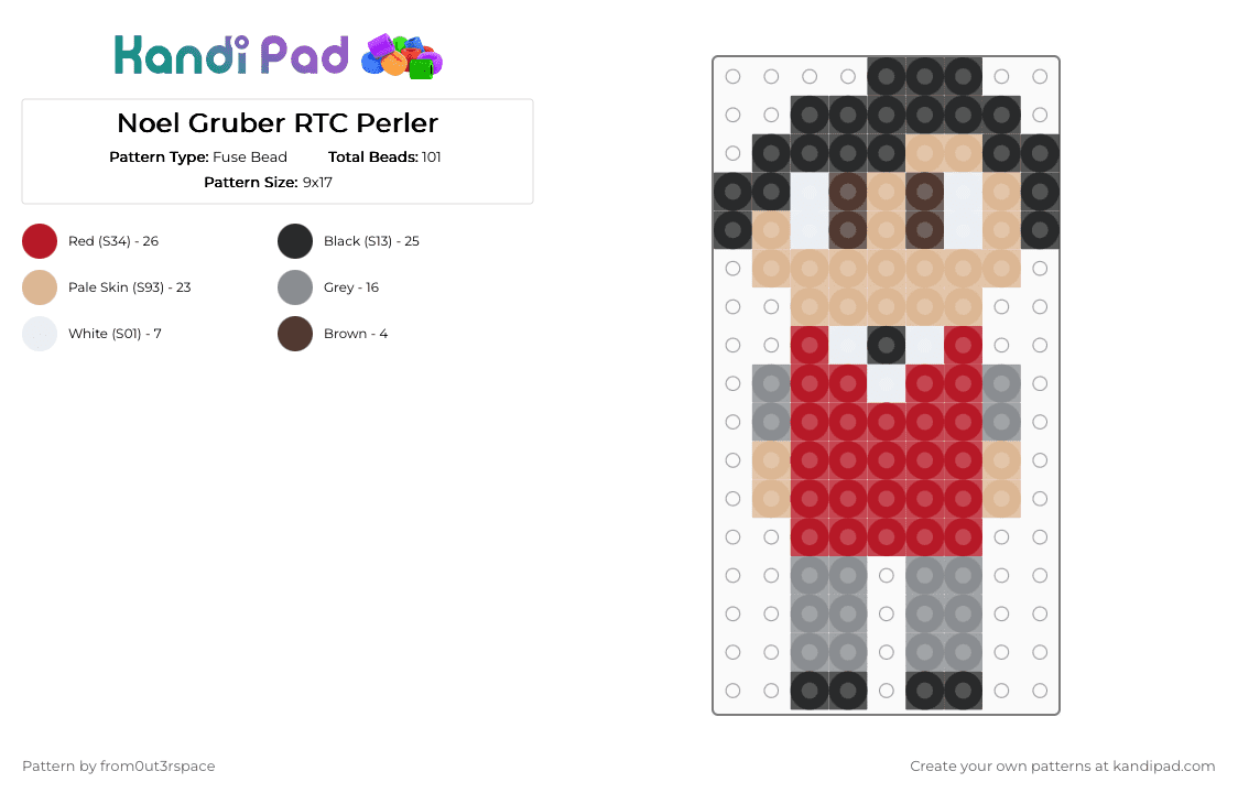 Noel Gruber RTC Perler - Fuse Bead Pattern by from0ut3rspace on Kandi Pad - beige, noel, noelgruber, perler, perlerbead, red, ridethecyclone, rtc