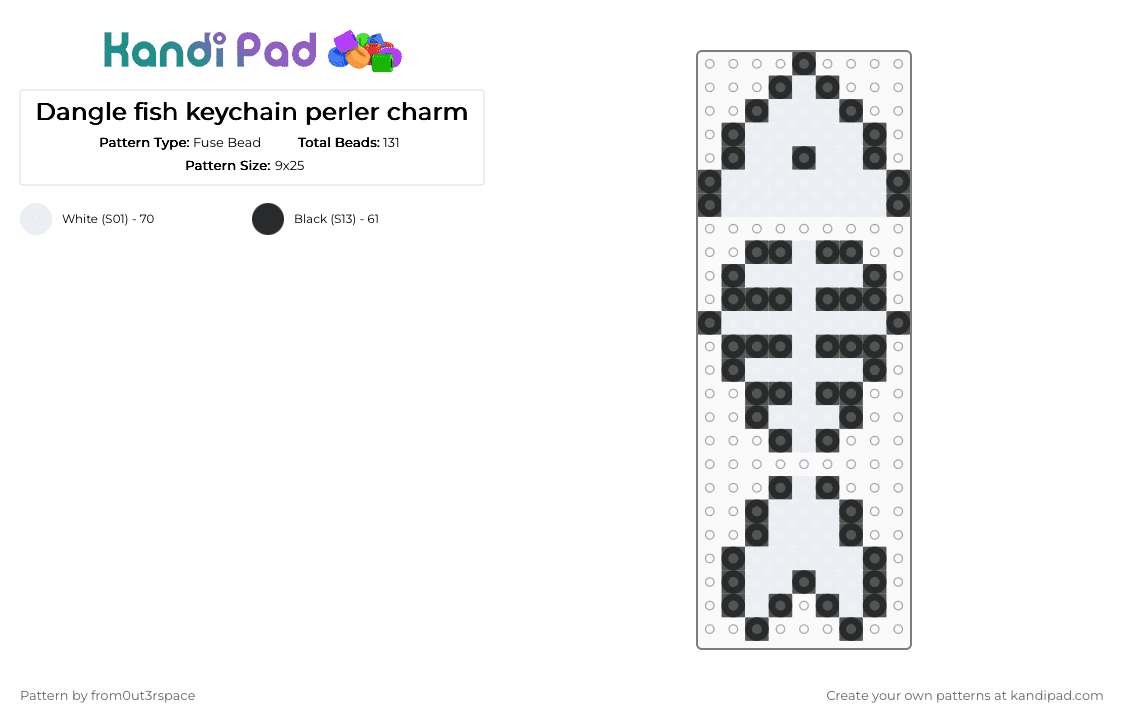 Dangle fish keychain perler charm - Fuse Bead Pattern by from0ut3rspace on Kandi Pad - black,white,fish,dangle,keychain,perler