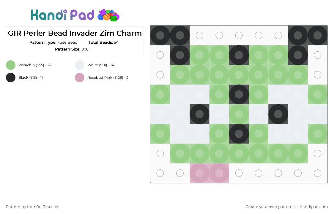 GIR Perler Bead Invader Zim Charm - Fuse Bead Pattern by from0ut3rspace on Kandi Pad - teal,invaderzim,gir,iz