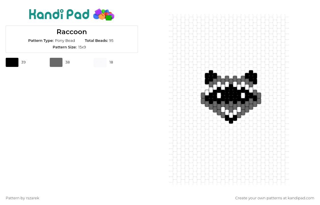 Raccoon - Pony Bead Pattern by rszarek on Kandi Pad - raccoon,animal,trash panda,wildlife,nature,mask,charming,face,black,gray