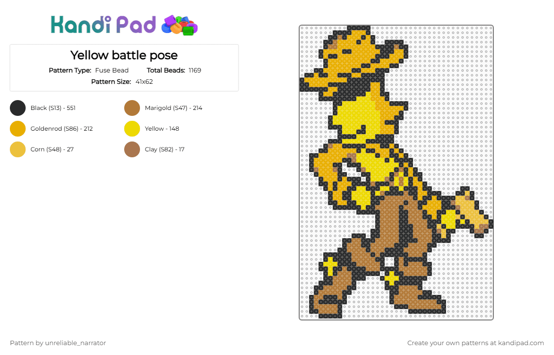 Yellow battle pose - Fuse Bead Pattern by unreliable_narrator on Kandi Pad - cowboy, deltarune, deltarune chapter 5, orange, tan, toby fox, yellow, yellow flower