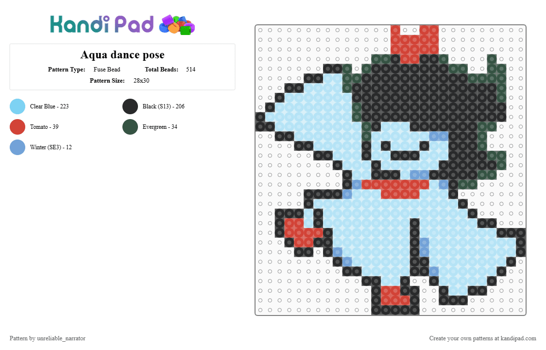 Aqua dance pose - Fuse Bead Pattern by unreliable_narrator on Kandi Pad - aqua, aqua flower, cyan flower, deltarune, deltarune chapter 5, light blue, toby fox