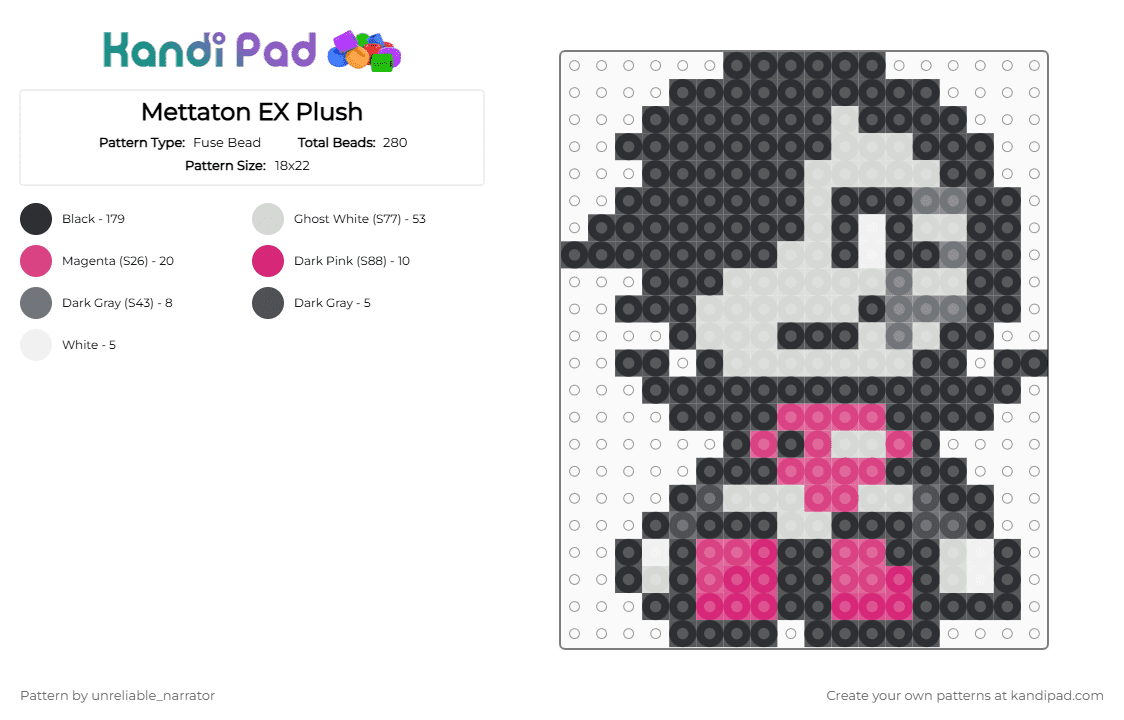Mettaton EX Plush - Fuse Bead Pattern by unreliable_narrator on Kandi Pad - black,gray,pink,undertale,toby fox,mettaton,mettaton ex
