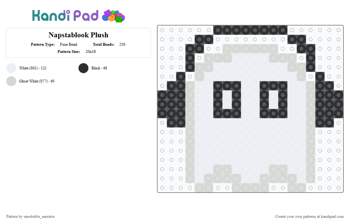 Napstablook Plush - Fuse Bead Pattern by unreliable_narrator on Kandi Pad - white,black,toby fox,undertale,napstablook,ghost