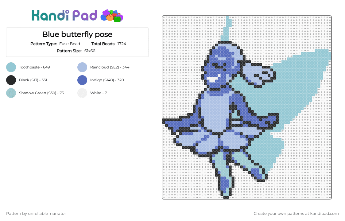 Blue butterfly pose - Fuse Bead Pattern by unreliable_narrator on Kandi Pad - blue, blue flower, butterfly, deltarune, deltarune chapter 5, light blue, toby fox
