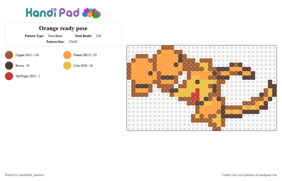 Orange ready pose - Fuse Bead Pattern by unreliable_narrator on Kandi Pad - deltarune, deltarune chapter 5, mouse, orange, orange flower, tan, toby fox