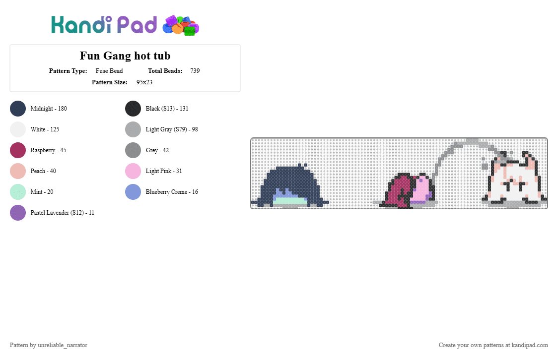 Fun Gang hot tub fountain - Fuse Bead Pattern by unreliable_narrator on Kandi Pad - purple,gray,deltarune,deltarune chapter 5,toby fox,susie,susie deltarune,kris,kris deltarune,ralsei