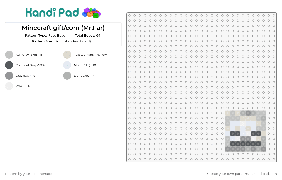 Minecraft gift/com (Mr.Far) - Fuse Bead Pattern by your_locamenace on Kandi Pad - minecraft,block,video game,world,mechanics,grey