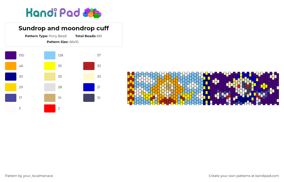 Sundrop and moondrop cuff - Pony Bead Pattern by your_localmenace on Kandi Pad - sundrop,moondrop,fnaf,five nights at freddys,video game,horror,cuff,colorful,light blue,blue,orange