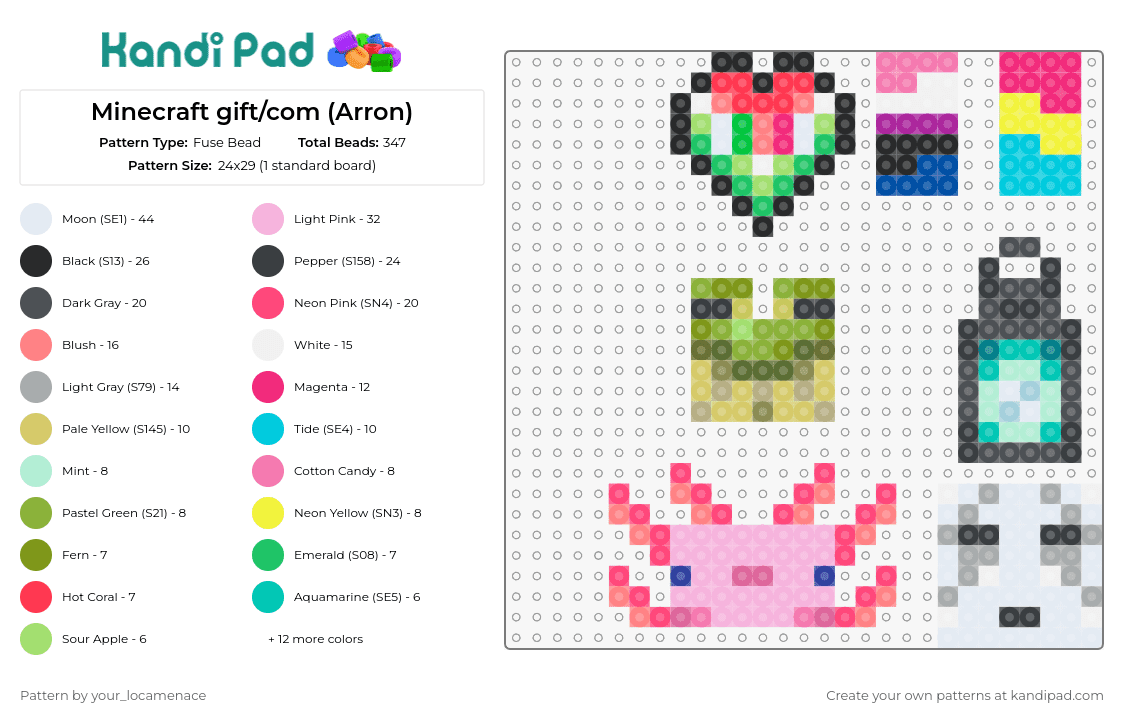 Minecraft gift/com (Arron) - Fuse Bead Pattern by your_locamenace on Kandi Pad - minecraft,axolotl,video game,whimsical,crafting,motifs,vibrant,playful,colorful