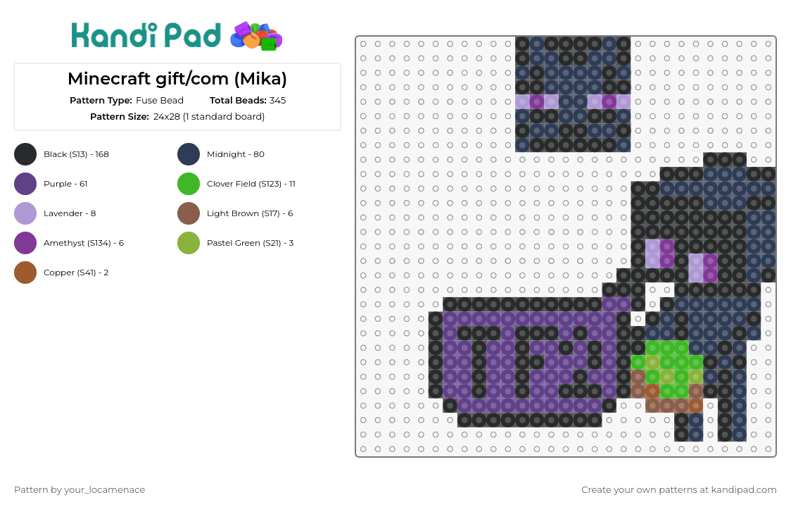Minecraft gift/com (Mika) - Fuse Bead Pattern by your_locamenace on Kandi Pad - enderman,minecraft,video game,pixelated creature,gaming,adventure,interactive,imaginative,black,purple