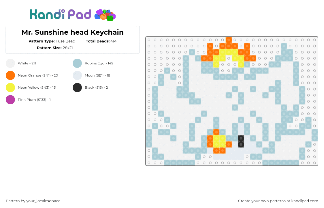 Mr. Sunshine head Keychain - Fuse Bead Pattern by your_localmenace on Kandi Pad - mr sunshine,character,animation,cloud,white,orange
