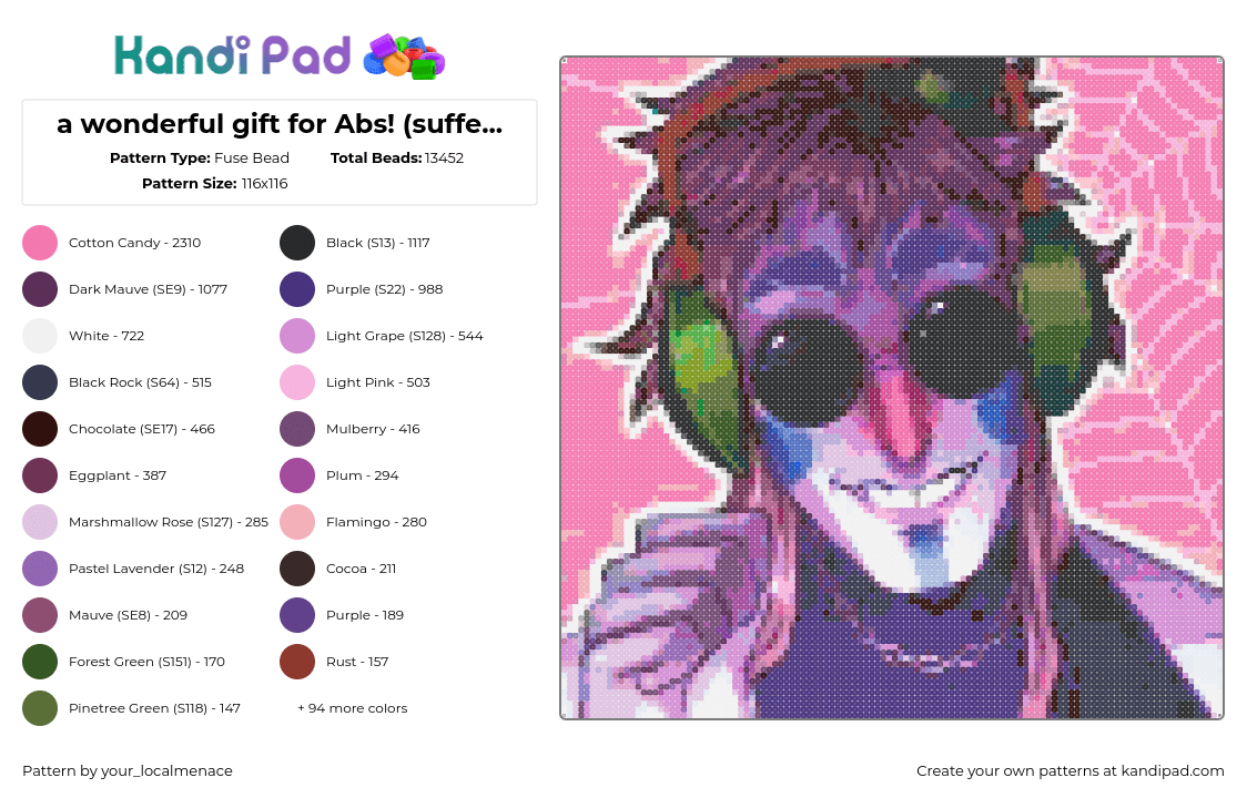 a wonderful gift for Abs! (suffer >:}) - Fuse Bead Pattern by your_localmenace on Kandi Pad - music man,fnaf,five nights at freddys,portrait,horror,video game,purple,pink