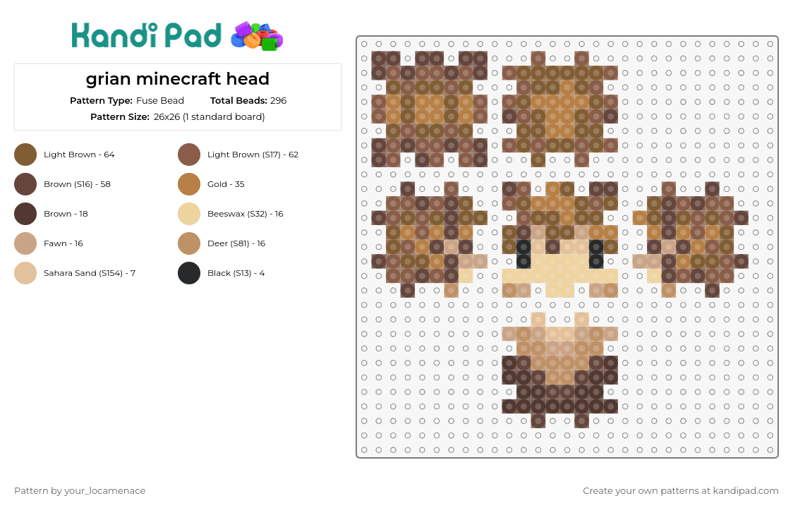 grian minecraft head - Fuse Bead Pattern by your_locamenace on Kandi Pad - grian,minecraft,streamer,video game,youtube,twitch,3d,blocky,tribute,online personality,beige,brown