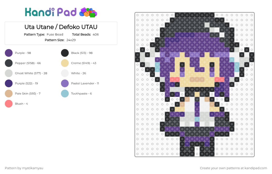 Uta Utane / Defoko UTAU - Fuse Bead Pattern by mystikamyau on Kandi Pad - beige,purple