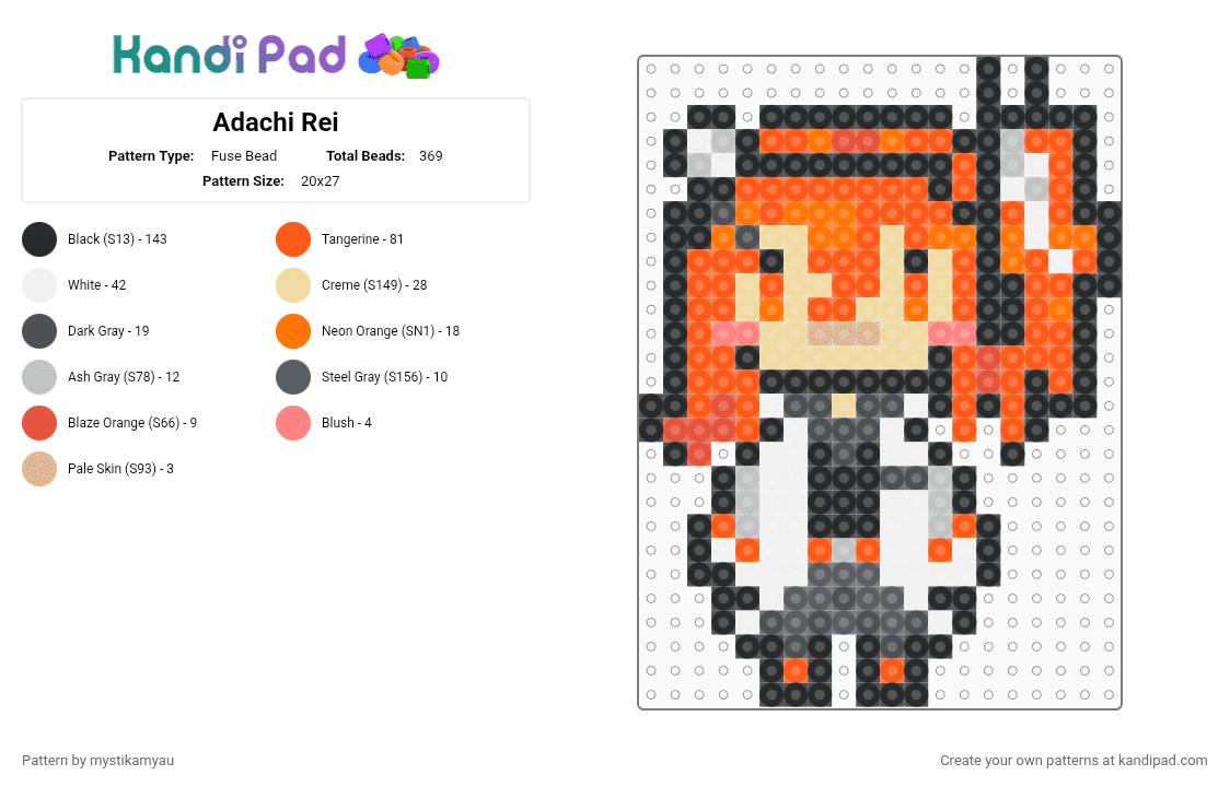 Adachi Rei - Fuse Bead Pattern by mystikamyau on Kandi Pad - orange,vocaloid,utau,utauloid,vocal synth