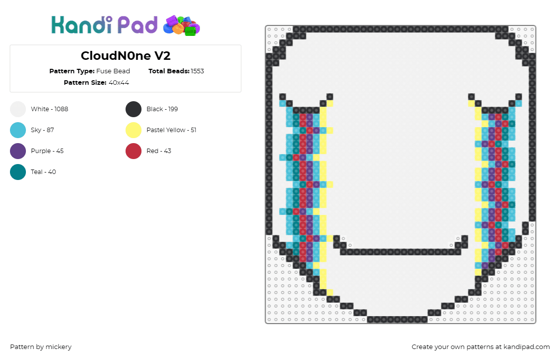 CloudN0ne V2 - Fuse Bead Pattern by mickery on Kandi Pad - cloudnone,cry,mask,smile,colorful,dj,music,edm,white