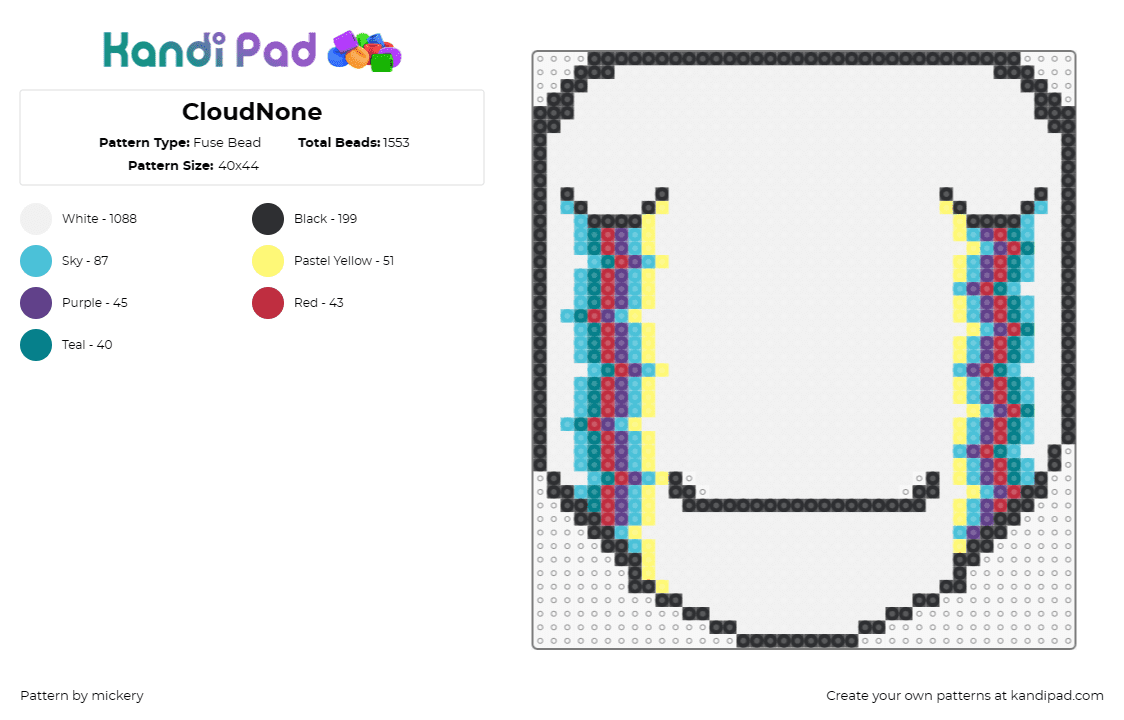 CloudNone - Fuse Bead Pattern by mickery on Kandi Pad - cloudnone,cry,mask,smile,colorful,dj,music,edm,white