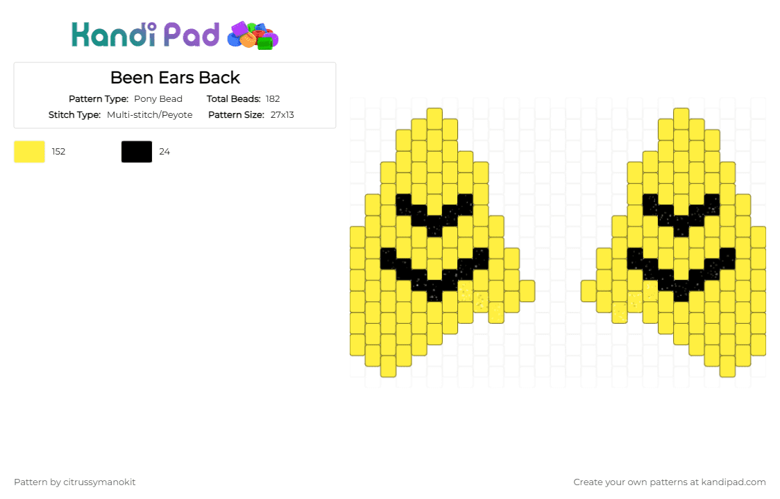Been Ears Back - Pony Bead Pattern by citrussymanokit on Kandi Pad - yellow