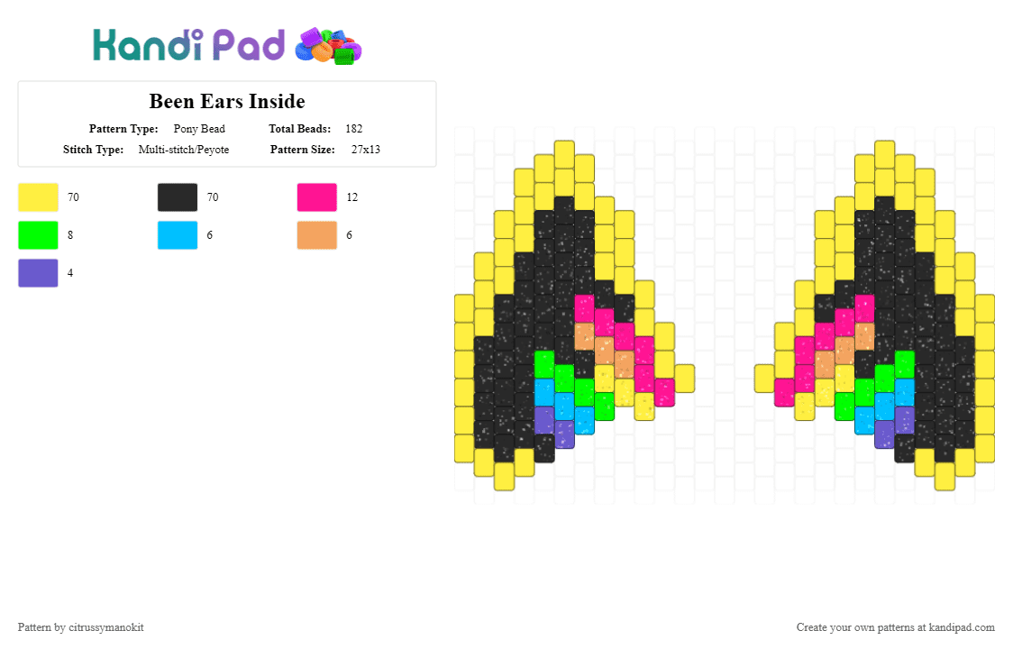 Been Ears Inside - Pony Bead Pattern by citrussymanokit on Kandi Pad - yellow