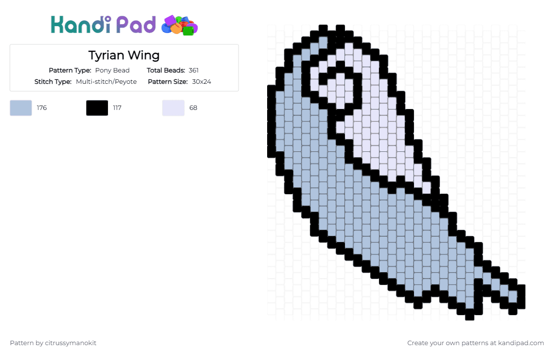 Tyrian Wing - Pony Bead Pattern by citrussymanokit on Kandi Pad - light blue,white