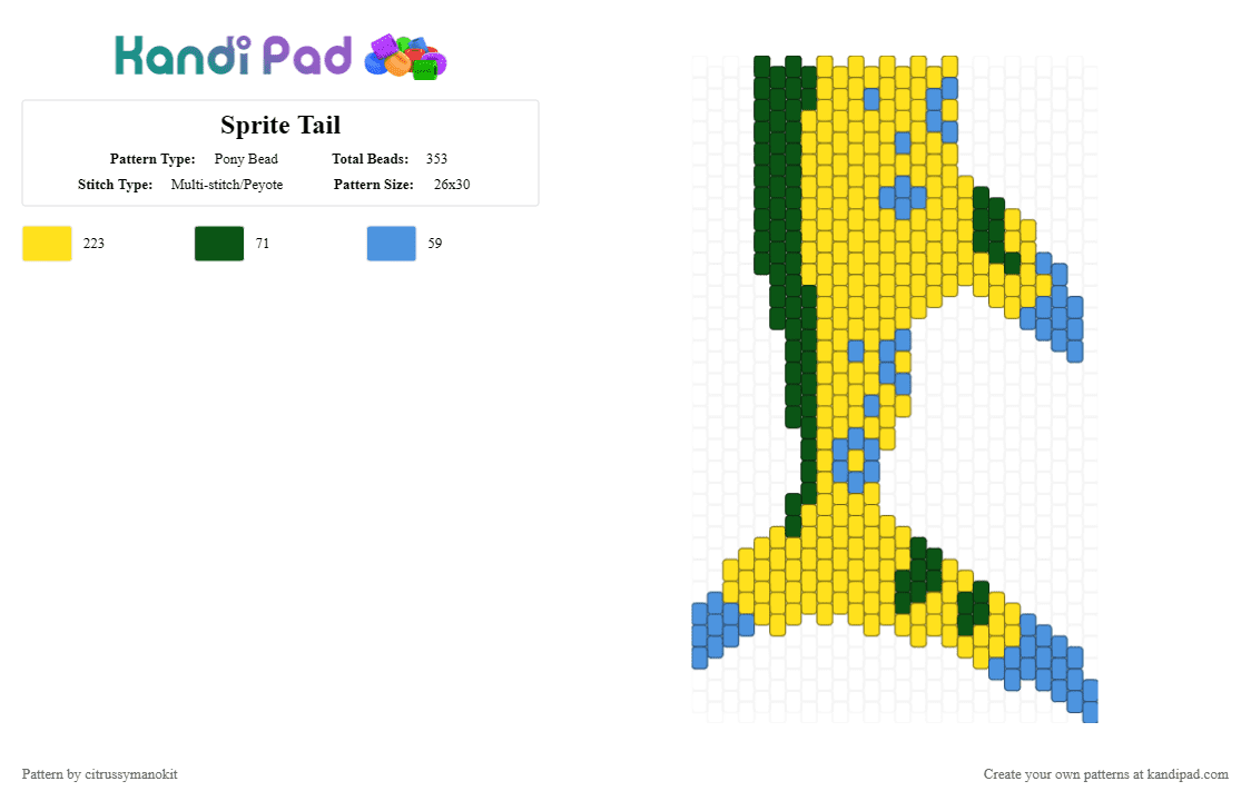 Sprite Tail - Pony Bead Pattern by citrussymanokit on Kandi Pad - yellow