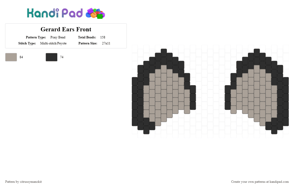 Gerard Ears Front - Pony Bead Pattern by citrussymanokit on Kandi Pad - beige, black