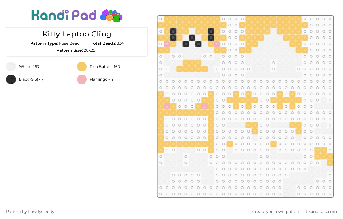 Kitty Laptop Cling - Fuse Bead Pattern by howdycloudy on Kandi Pad - yellow,3d