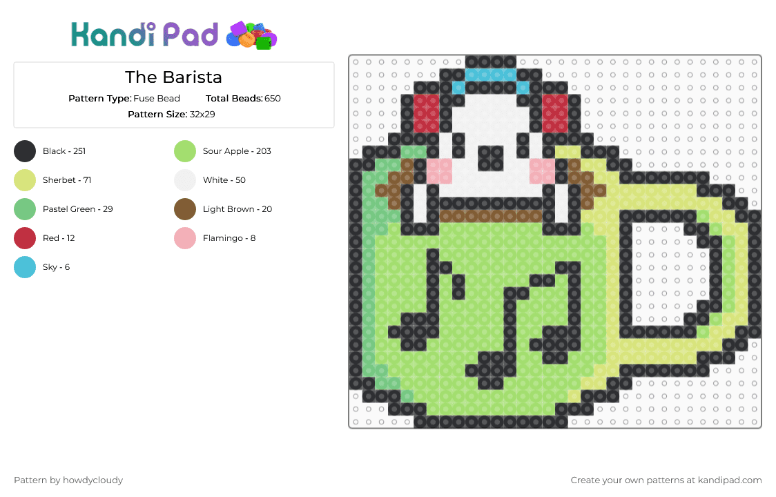 The Barista - Fuse Bead Pattern by howdycloudy on Kandi Pad - yellow,green,cotdcoffeeshops,rhythm heaven