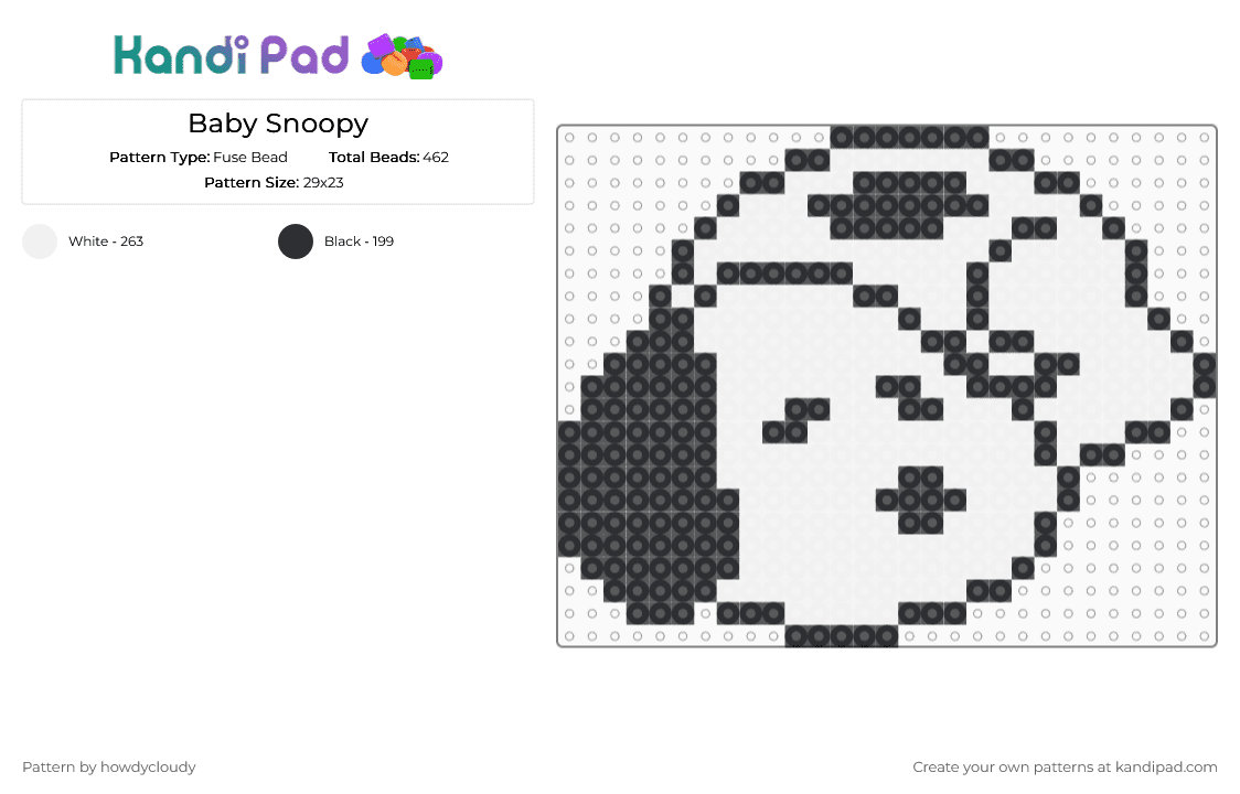 Baby Snoopy - Fuse Bead Pattern by howdycloudy on Kandi Pad - black,white