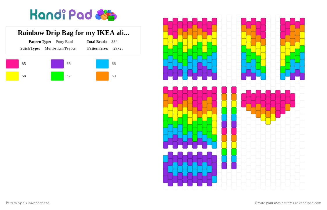 Rainbow Drip Bag for my IKEA alien (remix) - Pony Bead Pattern by alxinwonderland on Kandi Pad - pink,purple,light blue,ikea alien,bag,alien,rainbow,drip