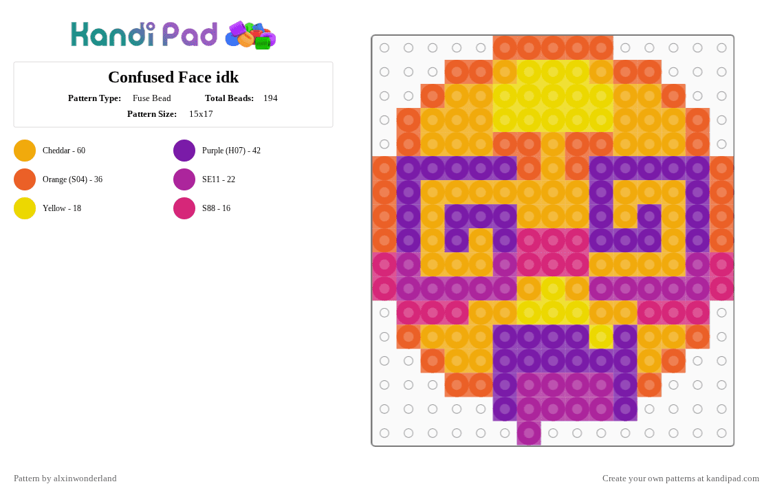 Confused Face idk - Fuse Bead Pattern by alxinwonderland on Kandi Pad - orange