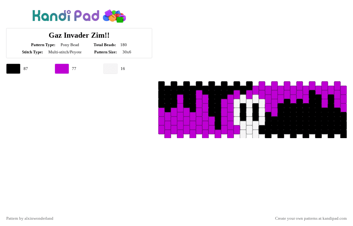 Gaz Invader Zim!! - Pony Bead Pattern by alxinwonderland on Kandi Pad - pink,gaz,iz,invader zim,gaz membrane,gothic,skull,purple,black