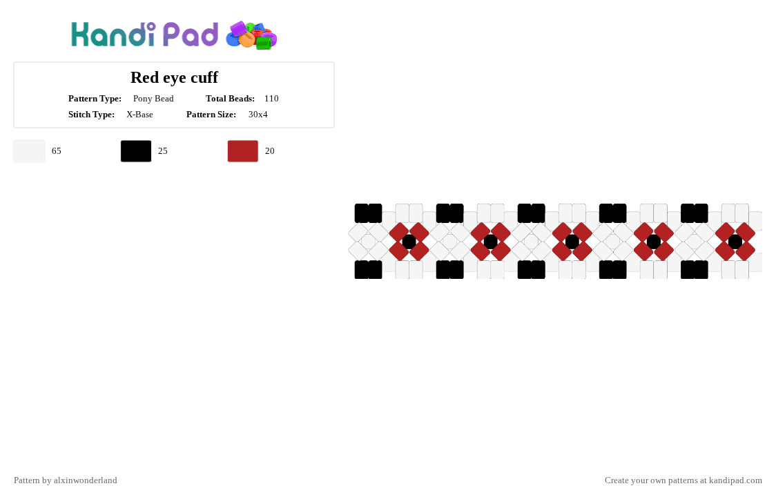 Red eye cuff - Pony Bead Pattern by alxinwonderland on Kandi Pad - white,eye,grunge,cool