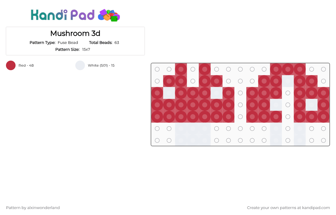 Mushroom 3d - Fuse Bead Pattern by alxinwonderland on Kandi Pad - red