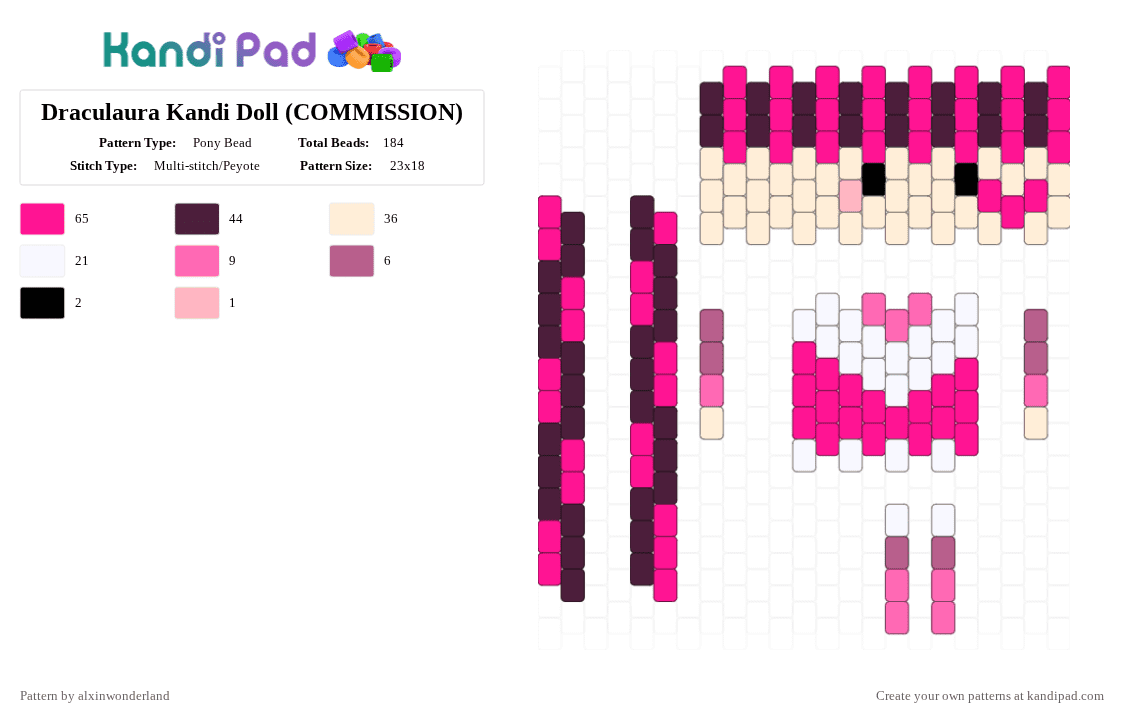 Draculaura Kandi Doll (COMMISSION) - Pony Bead Pattern by alxinwonderland on Kandi Pad - brown,pink,monster high,draculaura,doll,kandi doll