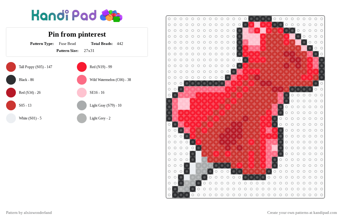 Pin from pinterest - Fuse Bead Pattern by alxinwonderland on Kandi Pad - cotdpins, pinterest, red