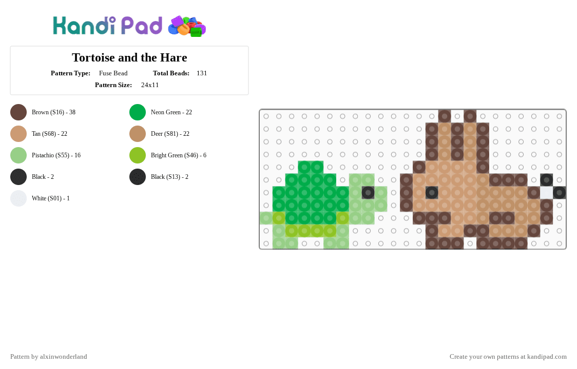 Tortoise and the Hare - Fuse Bead Pattern by alxinwonderland on Kandi Pad - green,brown,cotdfolktales