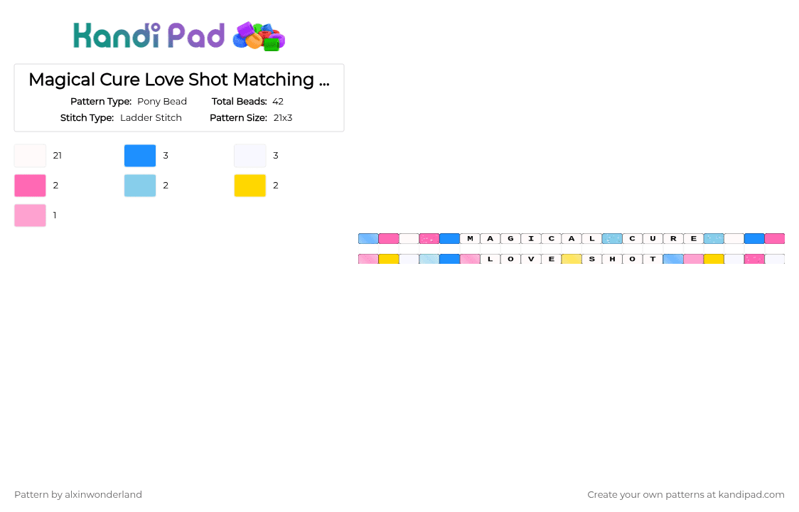 Magical Cure Love Shot Matching Singles - Pony Bead Pattern by alxinwonderland on Kandi Pad - white,light blue,pink,pjsk,miku,matching,singles,single