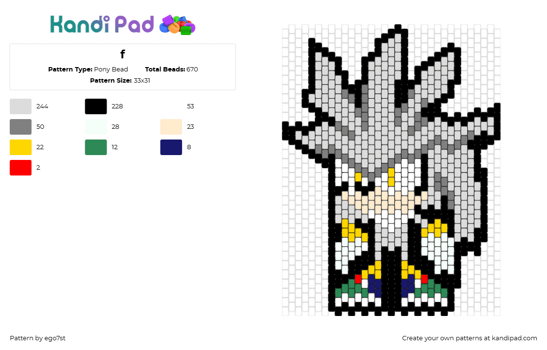 f - Pony Bead Pattern by ego7st on Kandi Pad - shine the hedgehog,sonic,shadow,character,video game,gray