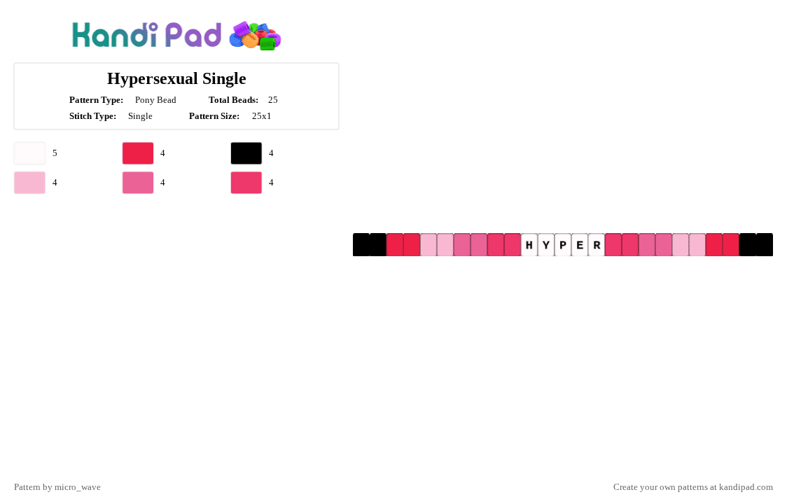 Hypersexual Single - Pony Bead Pattern by micro_wave on Kandi Pad - red,pink,hypersexual,hypersexuality,single,disorder,kandi,flag,cute,charm