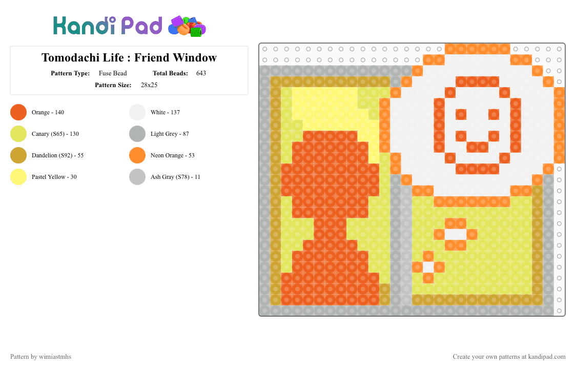 Tomodachi Life : Friend Window - Fuse Bead Pattern by wimiastmhs on Kandi Pad - orange,tomodachilife,tomodachi life,friend window